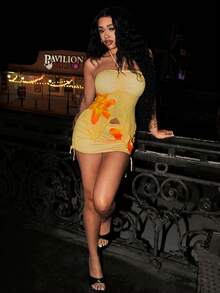 Zestiva Conjunto de 2 piezas con top sin mangas con cuello de volantes y estampado de flores y plantas, talla grande falda plisada con estampado de flores y plantas, primavera/verano - Multicolor - Ver 8