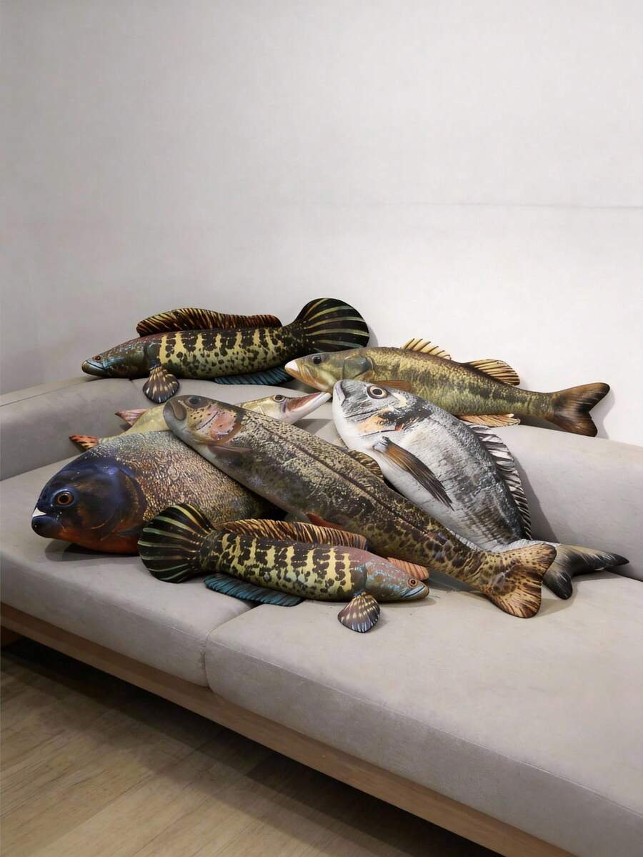 POKOJA LAND 仿真鱼玩偶，黑鱼毛绒玩具，绿鱼，黄花鱼，鲫鱼礼品，毛绒宠物，雷龙鱼，鱼类训练道具，柔软毛绒填充鱼，适合家居、派对、婚礼、万圣节、圣诞节-水族馆、桌面装饰-生日/周年纪念礼物、鱼类装饰、派对装饰，趣味设计，高品质面料，装饰毛绒玩偶，家居装饰春夏款 - 彩色 - 查看 1