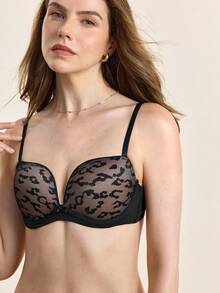 1 Set Women's Solid & Leopard Print Underwire Bra & Panty Set - Black - View 8