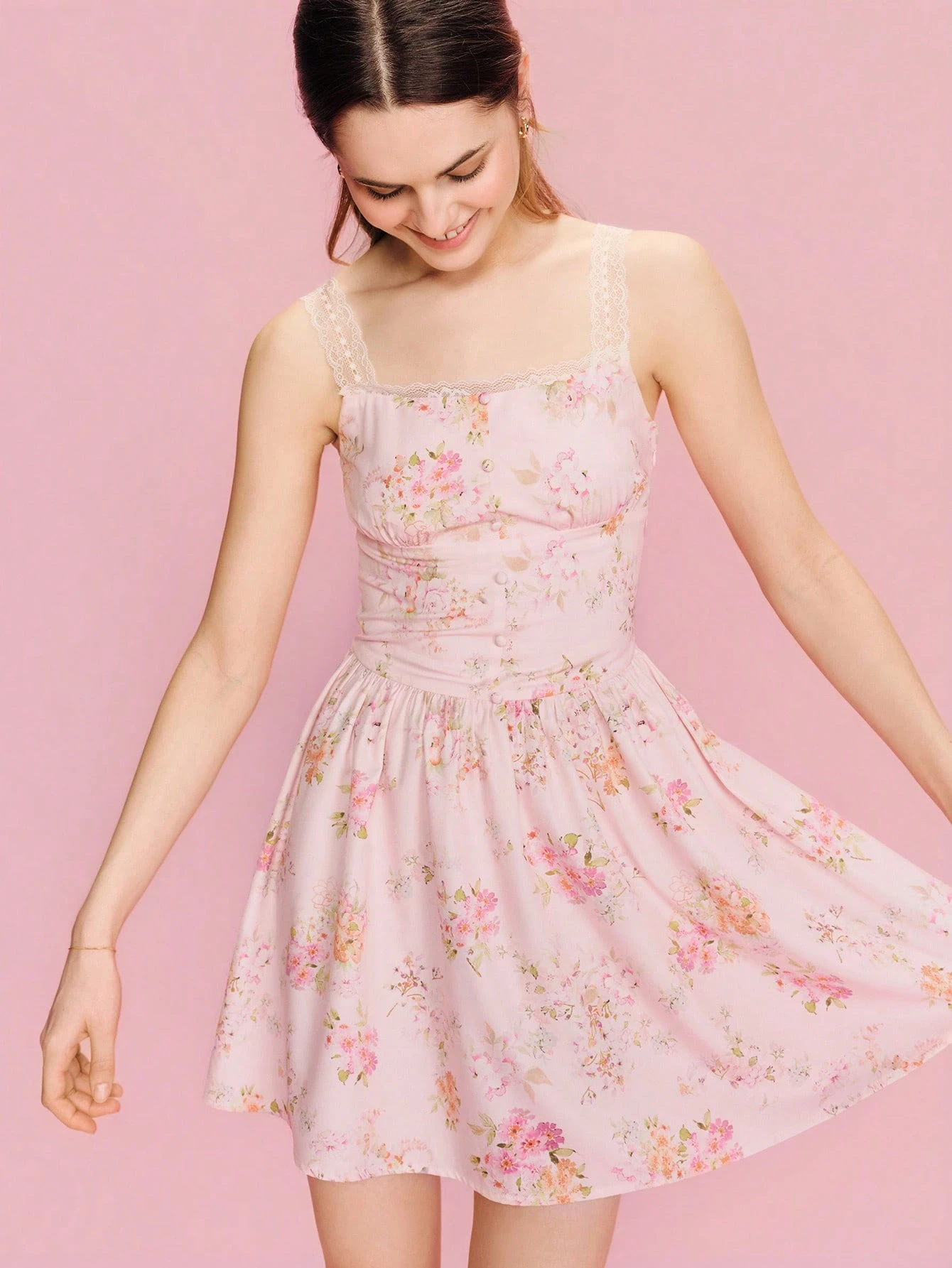 Romantic White Mini Dress With Vintage Floral Print, A-Line Shape Summer Spring Vacation Holiday Dress French Style Dress