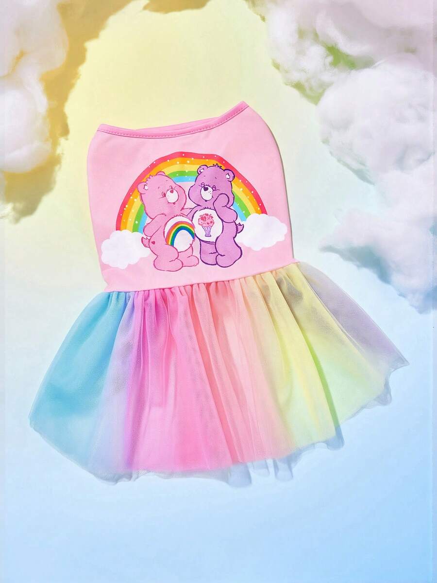 SHEIN X Care Bears Váy tutu in hình nhân vật hoạt hình cho thú cưng, quần áo cho mèo, quần áo cho chó, cỡ XXS-XXXXL, cỡ cực nhỏ, cỡ cực lớn, váy voan, ngọt ngào, dễ thương, gấu chia sẻ, gấu cổ vũ - Hồng - Xem 1