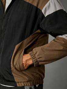 Acti Log Chaqueta deportiva casual y versátil para hombres, chaqueta de ocio al aire libre con diseño de patchwork, para otoño/invierno - Negro - Ver 4