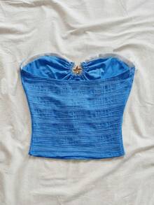 Soleia 女士度假风海星纹理镂空抹胸上衣，修身时尚衬衫，性感百搭，适合派对、约会、下午茶、海滩、夏季穿着 - 寶藍色 - 查看 2