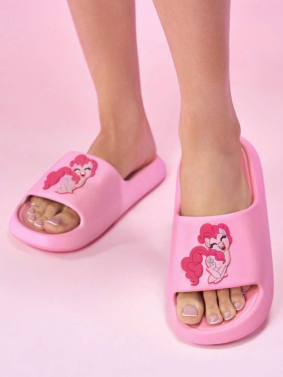 My Little Pony X SHEIN Cute Cartoon Pinkie Pie Women Pink Slip-On Slippers Non-Slip Quick-Drying Shower Slide, Lightweight And Durable EVA Material, In The House, Bthroom, Playground, Swimming Pool, Beach Indoor Outdoor - Pink 1 - View 1