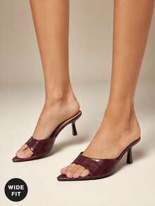 SHUZIA Sandal nữ mũi nhọn gót thấp, dáng rộng, thoải mái, thích hợp cho tiệc tùng. - Màu Đỏ Sâu - Xem 2