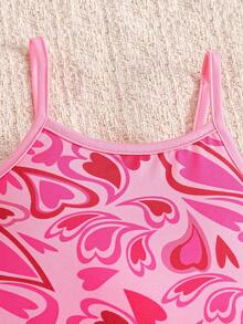 SHEIN 女宝宝夏季可爱度假粉色爱心吊带修身连衣裙 - 粉色 - 查看 5