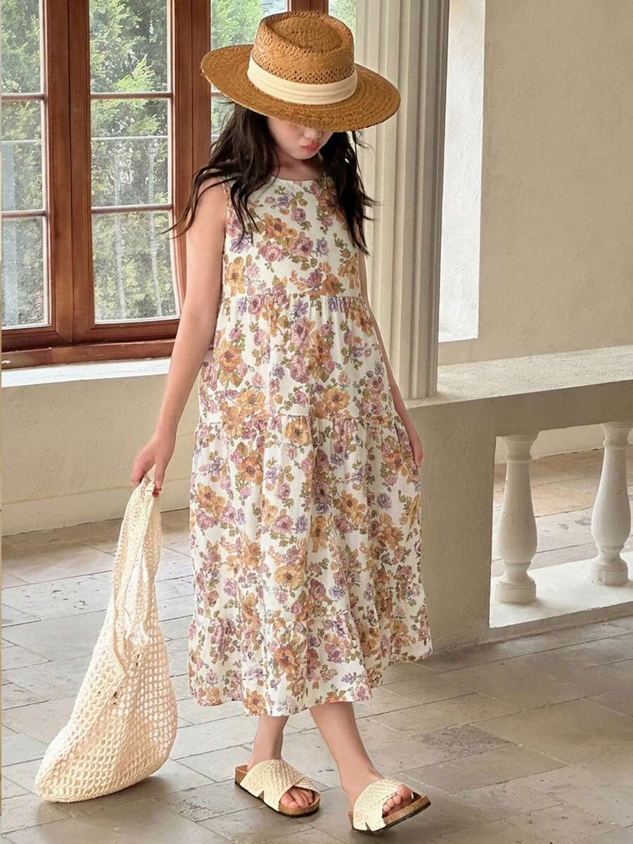 Dazy Kids Đầm hoa nhí không tay cho bé gái tuổi teen, mùa hè - Nhiều màu - Xem 1