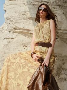 MOTF PREMIUM DAM 2-DELAT SET: MÖNSTAT LINNE OCH KJOL MED VÅR/SOMMAR - Gul - Visa 6