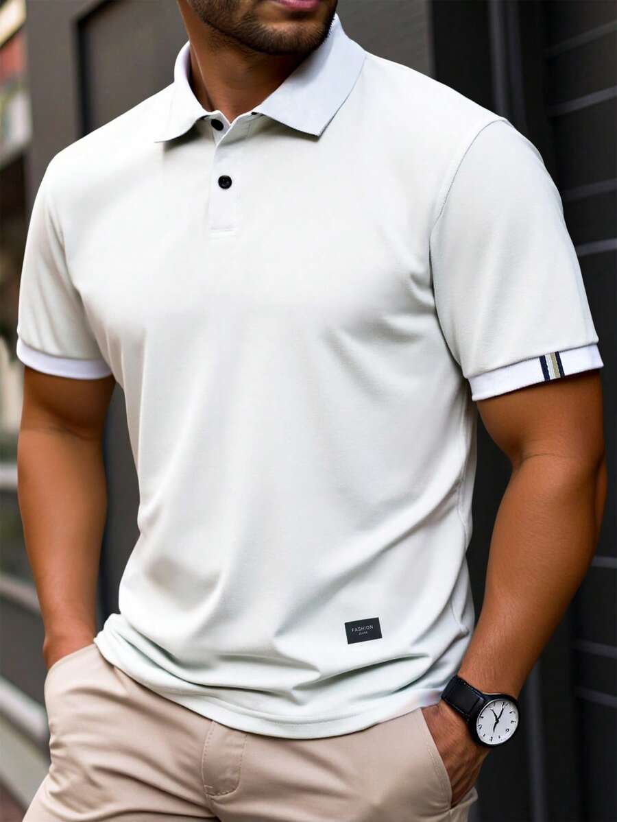 Manfinity Homme 大尺碼男士休閒短袖 Polo 衫，夏季，正式 - 白色 - 查看 1