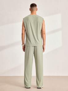 Driftmere 男士素色背心上衣和腰部抽繩長褲 - 淺灰色 - 查看 2