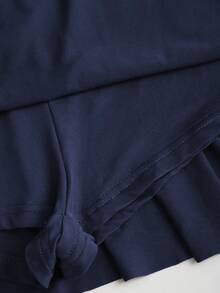 Sweetra Gaun Wanita Elegan dengan Dekorasi Logam, Bahu Asimetris dan Hem Berumbai, Musim Panas - Navy Blue - View 4