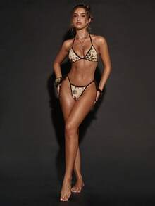 SHEIN BAE Women's Summer Vacation Beach Sequin Floral Embroidery Side Tie Bikini Bottom,2026 Summer New Arrivals: Brown Color-Blocked Sequined Bikini Bottoms, Beach Vacation Bottoms, Sexy Party/Music Festival Swimwear, Hawaiian Style, Women's Beach Vacation Bottoms, Women's Beach Bikini Bottoms, Elegant Women's Beach Bottoms, Vacation Bottoms, Women's Bikini Bottoms, Beach Party, Pool Party (Not A Set) - Yellow - View 5