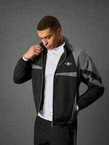 Acti Log Men's Stand Collar Patchwork Casual Sports Jacket, Versatile Small Logo Sporty Comfortable Jacket, Street Fashion Item - Black - View 8