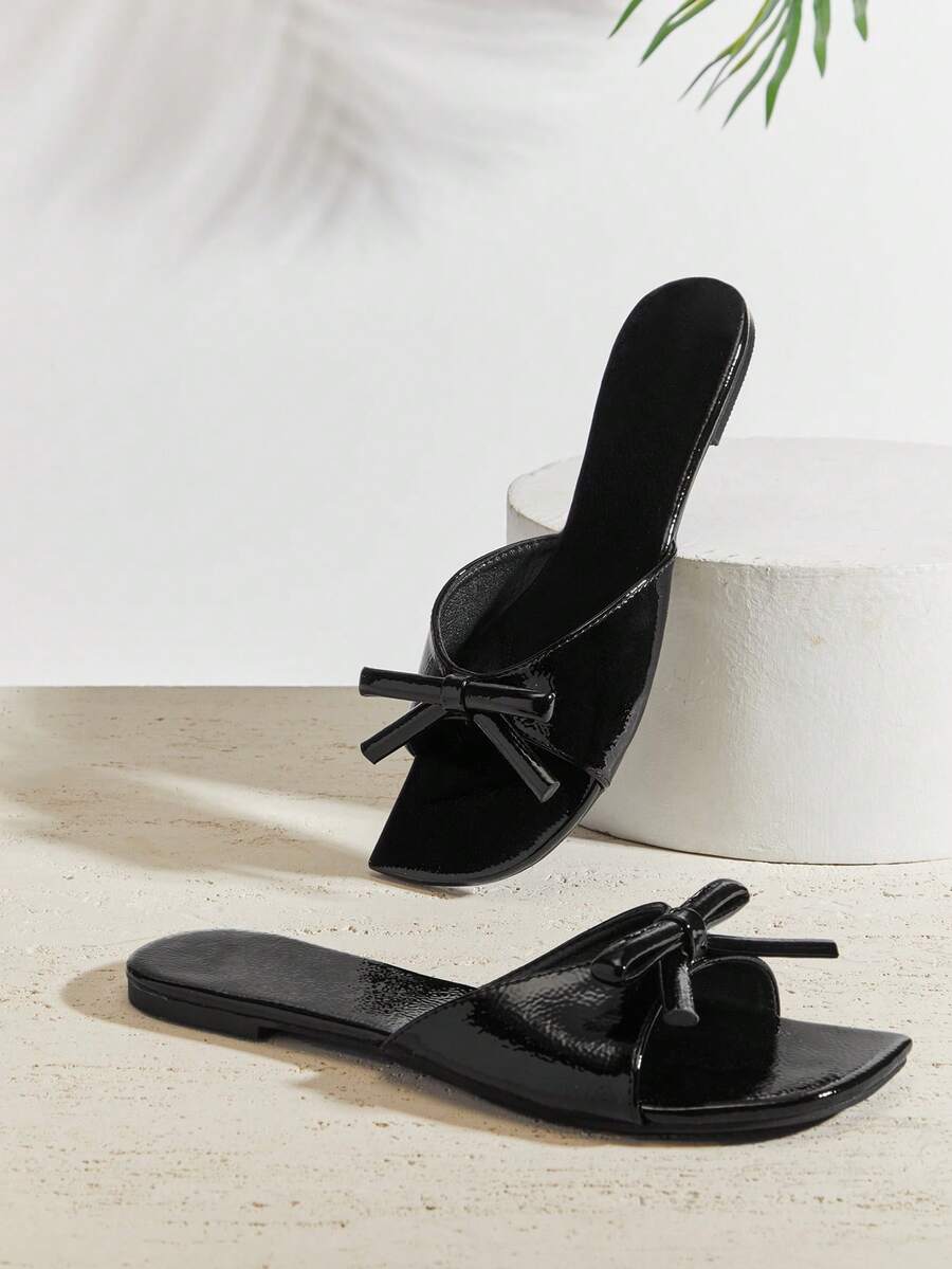SHUZIA Dép lê nữ quai thắt nút, kiểu dáng thanh lịch, thoải mái, thích hợp cho mùa hè. - màu đen - Xem 1