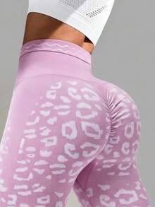 Dewbera Seamless Leopard Print High Waist Slimming Anti-Slip Lifting Leggings - Multicolor - View 7