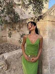 Firerie Đầm maxi nữ kiểu dáng bất đối xứng, cổ khoét sâu, hở lưng, dây mảnh, gợi cảm và thanh lịch, thích hợp cho kỳ nghỉ hè, đi làm, hẹn hò, dự tiệc, đám cưới, lễ tốt nghiệp. - màu xanh lá - Xem 2