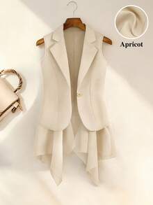 GlowEve CURVE Plus Size Women's Solid Color Single-Breasted Casual Lapel Vest, Versatile For Commuting And Outings - Apricot - View 8
