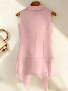 GlowEve CURVE 大码无袖不对称雪纺背心，轻盈透气，适合春夏女士正式场合穿着，也可作为西装外套或休闲连衣裙穿着。女士折扣上衣，优雅高贵的粉色无袖西装套装，商务女装，女士套装，时尚女装，优雅女装，女士西装外套。 - 粉色 - 查看 2