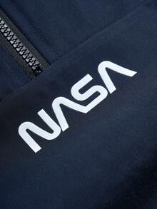 PAVTROS Men's Letter Print Long Sleeve Zip-Up Half Placket Jacket - Blue - View 6