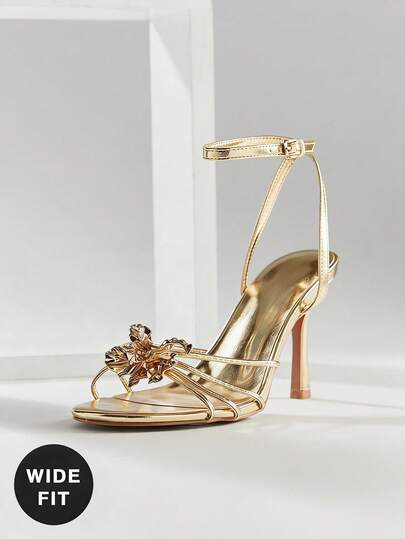 SHUZIA Giày sandal nữ dáng rộng, thanh lịch, tối giản, họa tiết hoa, chất liệu PU ánh kim, mũi tròn, gót nhọn.