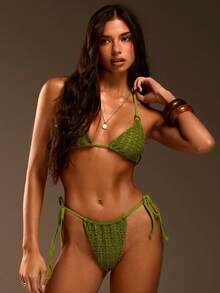 Athîral Women's Vacation Casual Halter Bikini Top Bathing Suit Tops For Women,Green Top,Vacation Outfits Women,Country Concert Outfit - Green - View 4