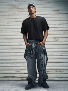 Modcrash Áo thun nam in chữ, phong cách retro Mỹ, unisex, dáng rộng thoải mái, thích hợp cho trang phục mùa hè – Phù hợp mặc hàng ngày và đi nghỉ hè. - màu đen - Xem 6