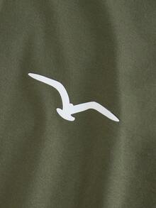 Driftmere 男士海鸥印花休闲抽绳连帽背心 - 軍綠色 - 查看 3