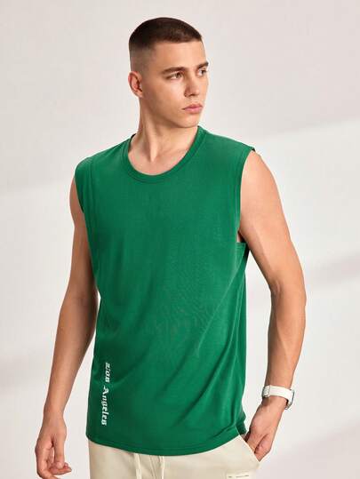 Driftmere Camiseta de tirantes casual y holgada con estampado de letras para hombre