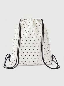 ROMWE Anime Star Printed Backpack, Wings, Pentagram Badge, Lace Trimmed Transparent Zipper Pocket, Large-Capacity Multi-Functional White Drawstring Backpack, Suitable For School, Commuting, Daily Leisure Use, And Going Out. It Is Very Cute. - White pentagram - View 6