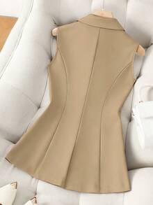 Franclia Women's Solid Color Elegant Single Button Casual Vest - Khaki - View 2
