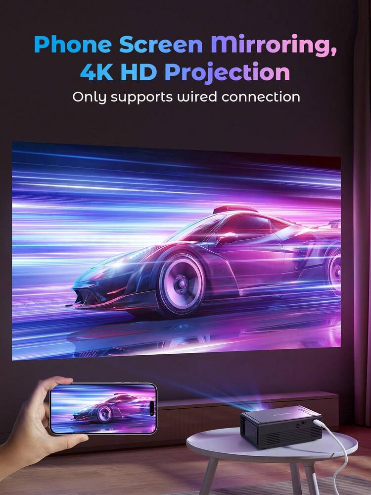 Teckwe Ultra Mini Portable Projector, 4K UHD Support, Home Theater Projector, Perfect For Indoor Movie & Outdoor Camping - Black - View 3