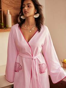 Áo choàng nữ bằng cotton họa tiết vỏ sò phong cách Bohemian - Hồng - Xem 5