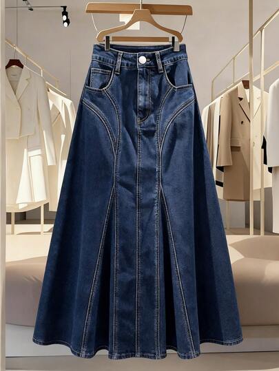 GlowEve CURVE Plus Size Women's Spring/Summer Washed Pocket Casual Denim Mini Skirt