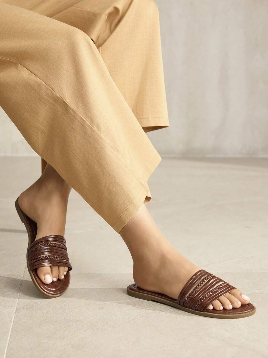MOTF WOMEN'S SIMPLE FLAT TOE ELEGANT CASUAL COMFORTABLE SLIP-ON FLATS, SUITABLE FOR WORKPLACE, COMMUTE, DATES, FORMAL EVENTS SPRING SHOES SUMMER SHOES - Dark brown - View 2