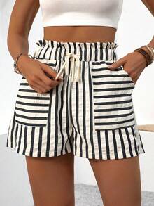 Breezaya Quần short voan kẻ sọc cỡ lớn, thích hợp mặc vào mùa xuân/hè, đi biển, mặc hàng ngày, quần short thoáng mát trong kỳ nghỉ. - Nhiều màu - Xem 3