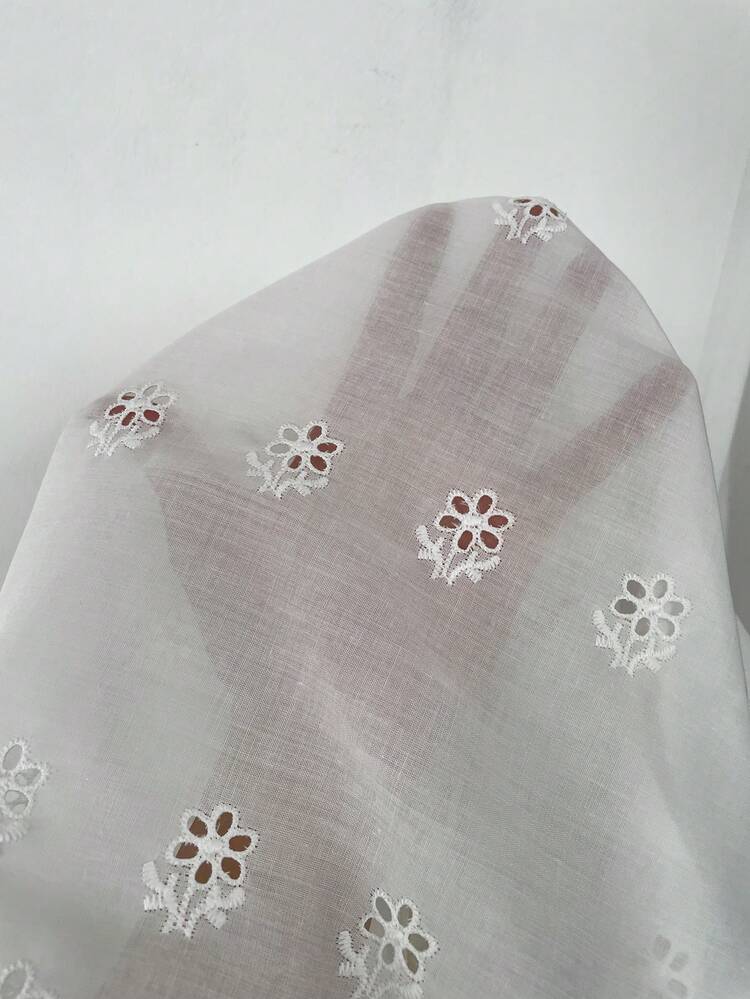 Women's Summer Casual Mesh Embroidered Lace-Up Short Sleeve Blouse