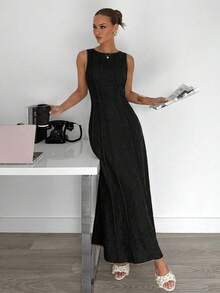 Siren Gaze 夏季新款褶皱无袖A字连衣裙 - 黑色 - 查看 3