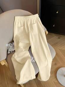 Airaco Casual Commuter Loose Drawstring Elastic Waist Sports Street Straight Leg Wide Leg Women Pants - Beige - View 2
