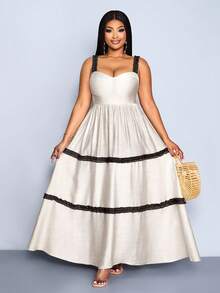SOLERSUN Đầm maxi nữ cỡ lớn mùa xuân hè màu trơn thời trang thường ngày thanh lịch phong cách Hawaii Boho không tay dáng chữ A thắt eo phối màu tương phản, thích hợp cho du lịch bụi, thường ngày, dễ phối đồ, dạo chơi, du lịch biển, hẹn hò bãi biển, kỳ nghỉ, trà chiều, trang phục đồng quê biển, đầm kín đáo cho nữ, quần áo Boho nữ, quần áo phương Tây cho nữ, quần áo Hawaii cho nữ. - Màu be - Xem 6