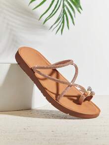 SHUZIA #ButterflyGleam Women's Rose Gold 3D Butterfly Pearl Decor Rhinestone Ring Toe Sandals – Elegant, Sparkly&Comfortable. - Rose Gold - View 6