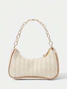 SHECARRY 1pc Summer Beach Starfish Series Shell & Seashell Woven Shoulder Hand Carry Bag, Beach Bag, Straw Handbag For Women (Charm Color & Style Randomly) , Summer - Multicolor H - View 3