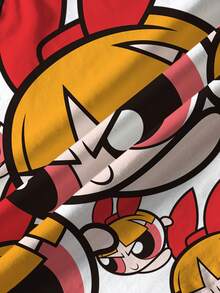THE POWERPUFF GIRLS X SHEIN Áo thun ngắn tay in hình hoạt hình, phong cách thường ngày, thời trang đường phố cho bé gái, thích hợp mặc đi làm, mùa hè. - trắng - Xem 5