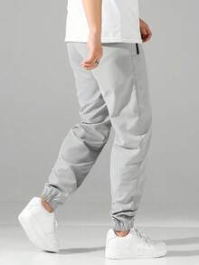 Gym Rark Men's Drawstring Sports Pants, Lightweight & Comfortable Autumn Running Trousers, Muscle-Fit Minimalist Design For Fitness Training - Light Grey - View 2