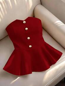Franclia Camisa sin mangas con botones decorativos, estilo punk, talla grande, primavera/verano - Rojo - Ver 1