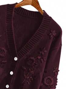 GlowEve CURVE Áo khoác cardigan cổ chữ V dáng rộng thêu họa tiết Pháp thanh lịch dành cho phụ nữ ngoại cỡ, tay dài, phù hợp cho mùa thu/đông - Màu Đỏ Sâu - Xem 6