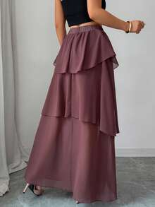 Elenzga Chân váy nữ, chất liệu chiffon mềm mại và thoải mái màu nâu sô cô la, thiết kế nhiều lớp tạo vẻ thướt tha và duyên dáng, dáng chữ A tôn dáng đôi chân, phù hợp cho công sở, du lịch hoặc các sự kiện xã hội, một món đồ không thể thiếu trong tủ quần áo của phụ nữ. Chân váy maxi nhiều lớp, bộ chân váy hai mảnh cho nữ, chân váy dài xếp tầng, chân váy dài thướt tha, chân váy maxi xếp bèo. - Màu nâu Sô-cô-la - Xem 2