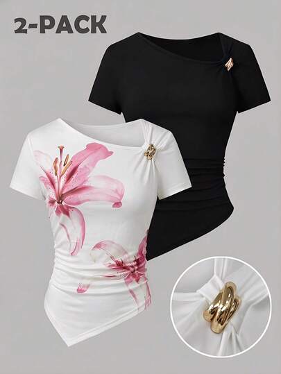 Teen GirlFloral Print Short Sleeve T-Shirt