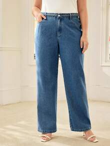 MOTF PREMIUM PLUS SIZE WOMEN STRAIGHT LEG JEANS, SPRING/SUMMER - Blue - View 4