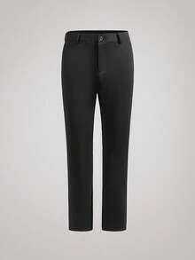 Officeau 男士常规版型直筒裤，斜插口袋，拉链门襟，适合春、秋、冬季穿着，商务休闲裤 - 黑色 - 查看 1