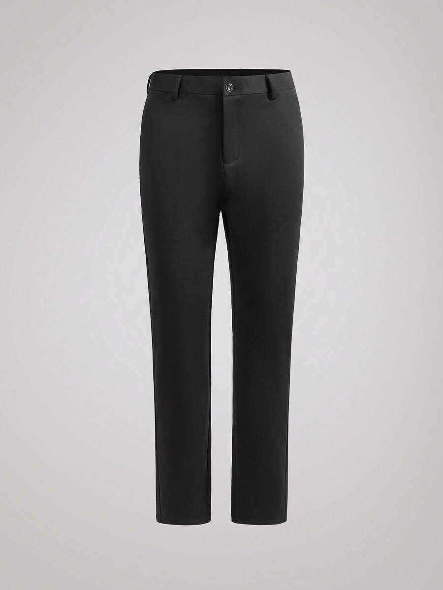 Officeau 男士常规版型直筒裤，斜插口袋，拉链门襟，适合春、秋、冬季穿着，商务休闲裤 - 黑色 - 查看 1